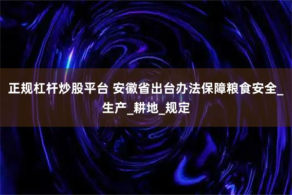 正规杠杆炒股平台 安徽省出台办法保障粮食安全_生产_耕地_规定